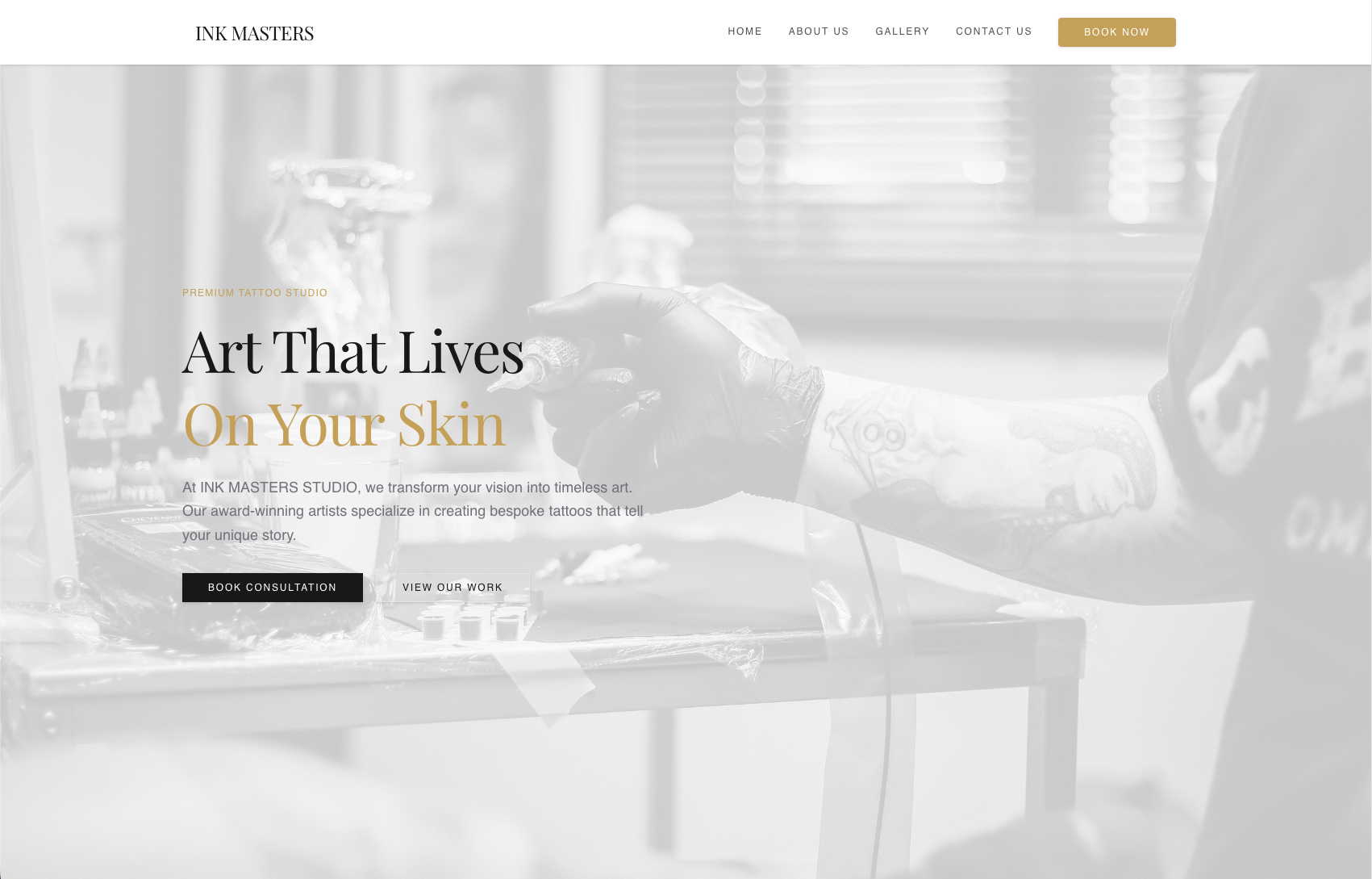 Professional tattoo studio website homepage with online booking, built by InkSite