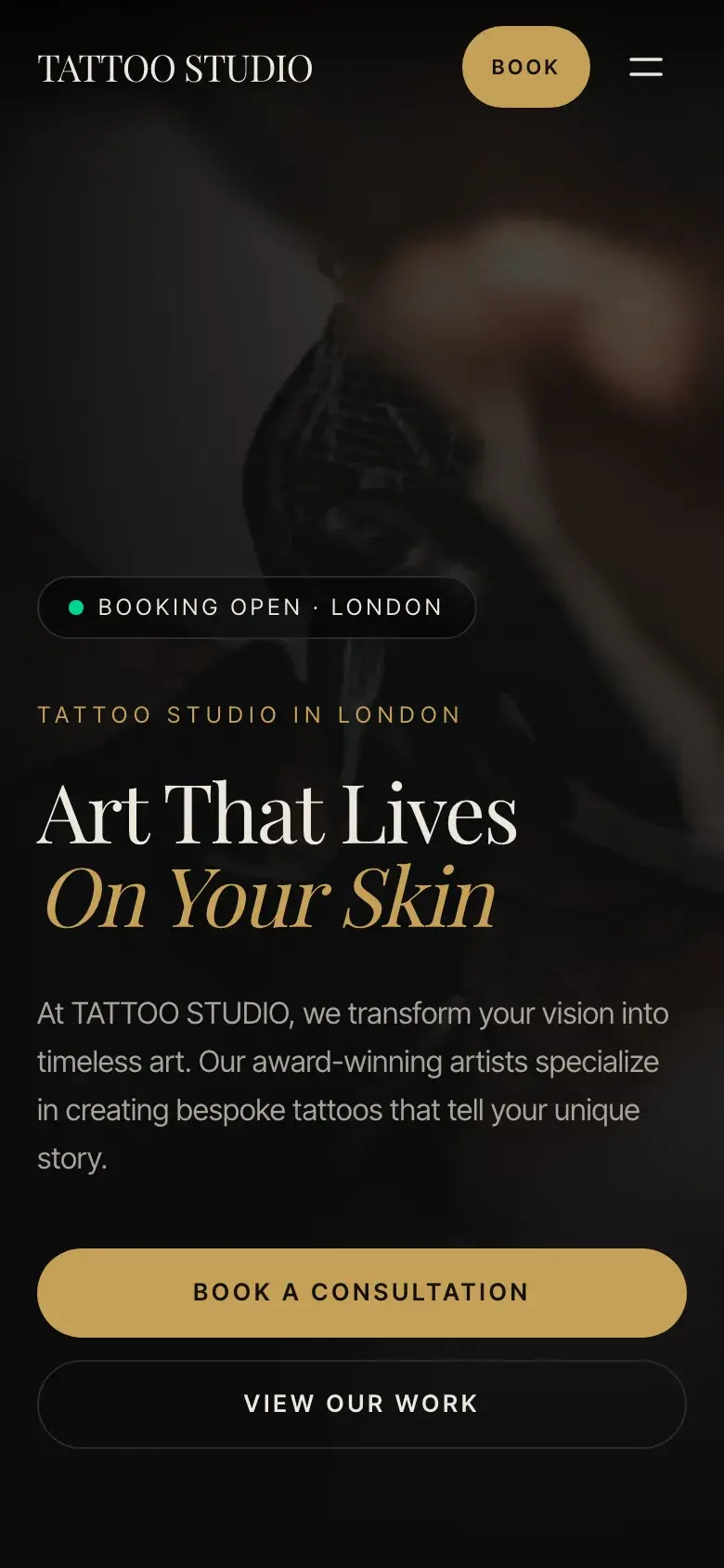 The same studio website on a phone